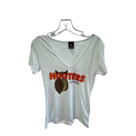 Hooters Tops - Hooters Cozumel White V-Neck Shirt Size EG Bar Mexico Wings Girls Beer Wings